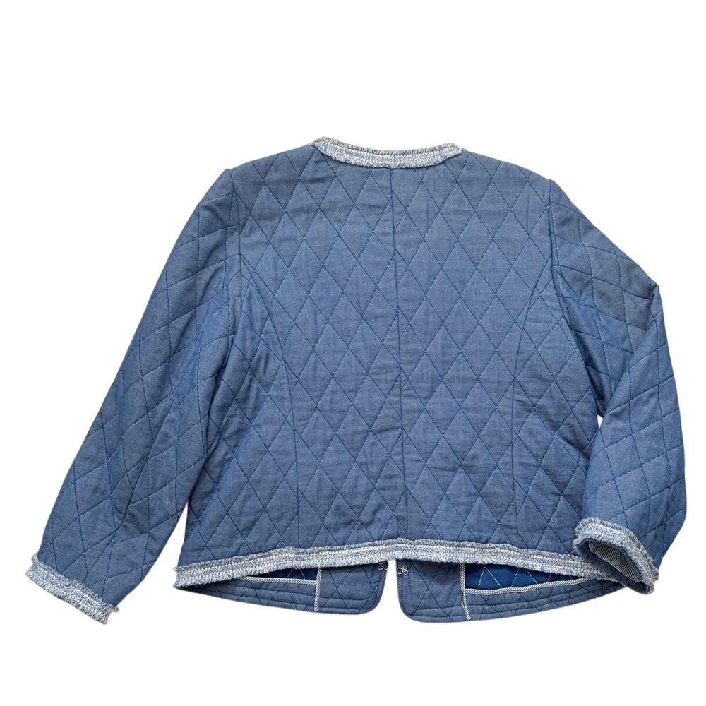 Talbots Quilted Chambray Jacket Size 12 Blue Tweed Trim Cropped - Picture 3 of 15